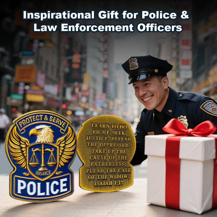 US Police Challenge Coin Scales of Justice-Isaiah 1:17 Bible Verse