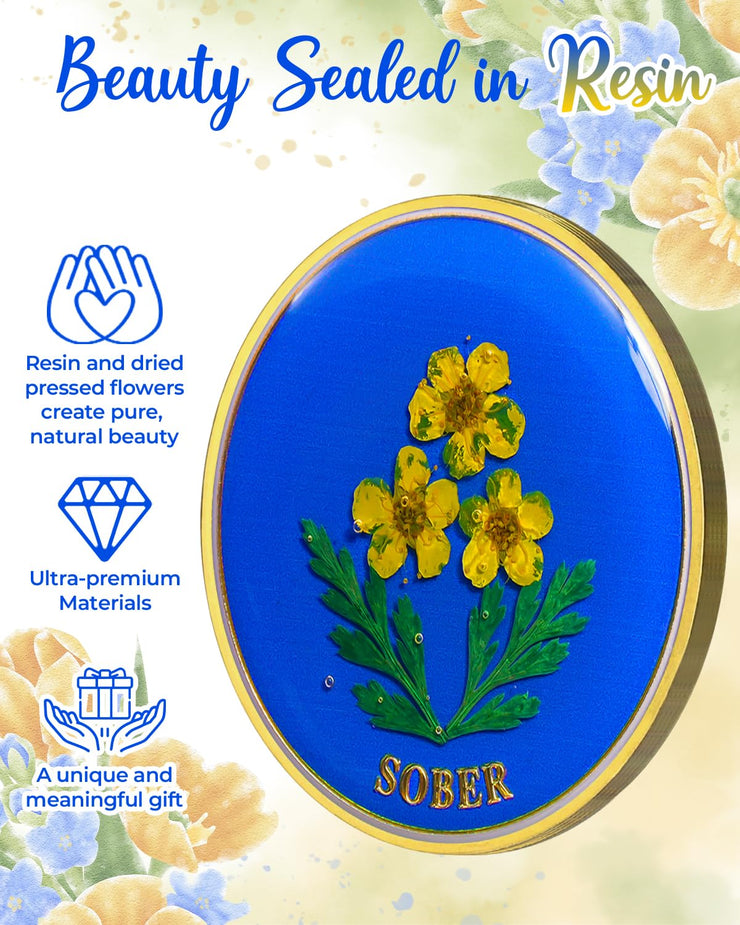 Handmade Daffodil Resin Sobriety Coin