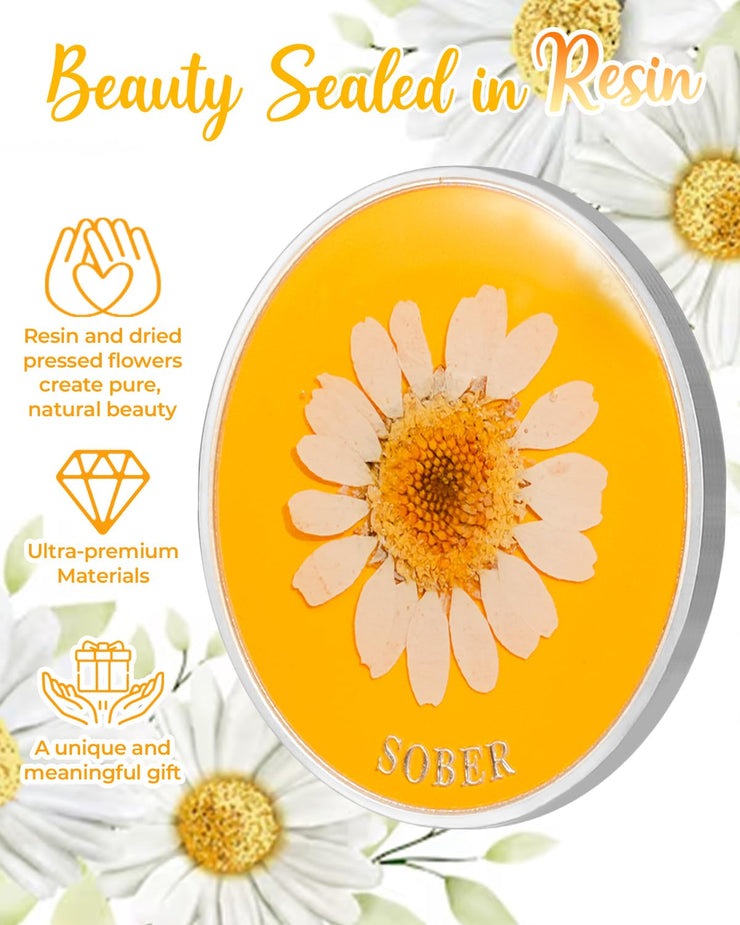 Real Dried Pressed Flowers Handmade Daisy Resin Sobriety Coin