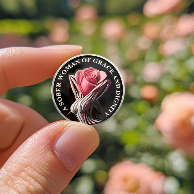 Rose AA Affirmation Sobriety Coins with Serenity Prayer