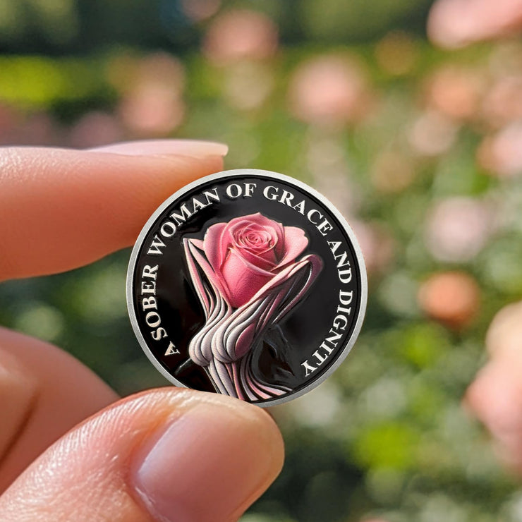 Rose AA Affirmation Sobriety Coins with Serenity Prayer