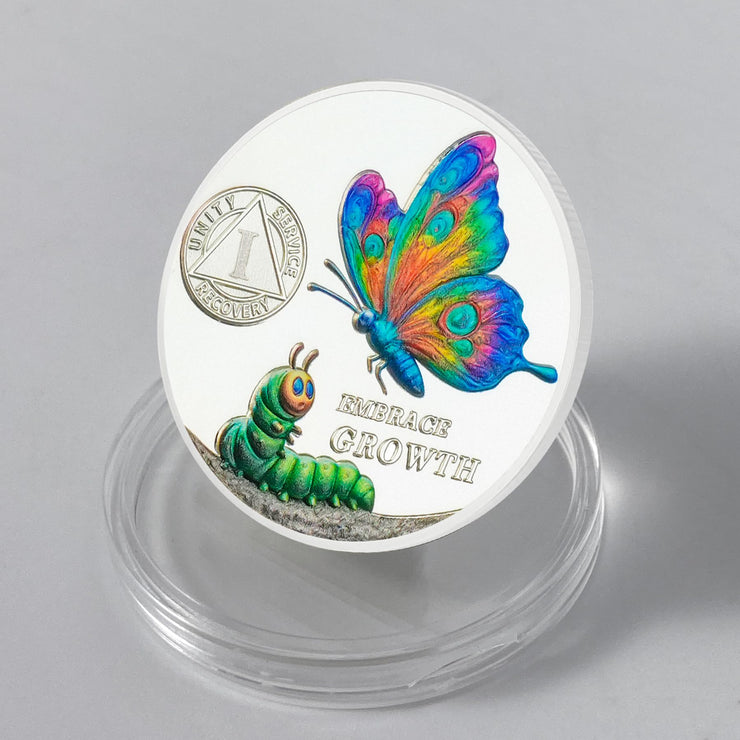 Personalized Cocoon to Butterfly Embrace Growth Sobriety Coin