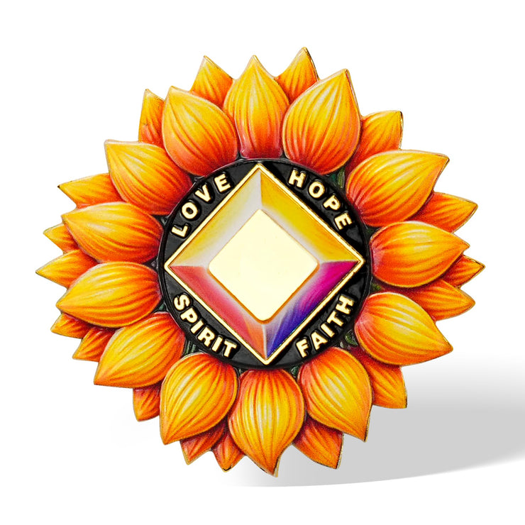 Personalized Sunflower Recovery Medallion Sobriety Coin with Serenity Message Love, Hope, Spirit & Faith Token Just for Today
