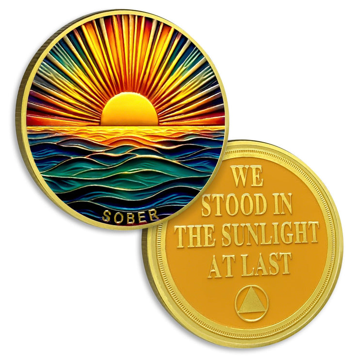 Colourful Sea Gold Sunrise Sobriety Coin