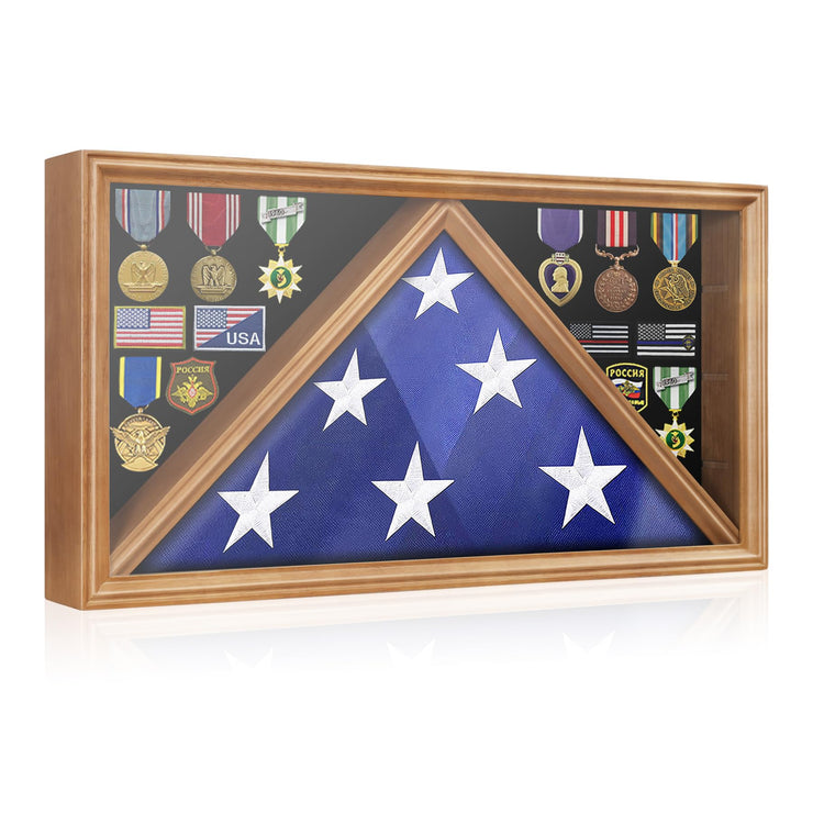 Large Wooden Military Burial Shadow Box Display Case