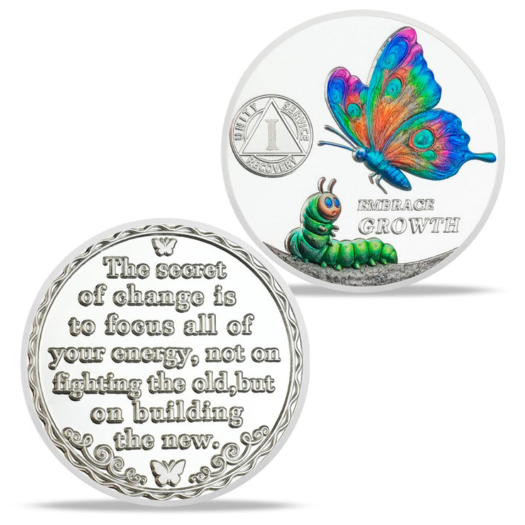 Personalized Cocoon to Butterfly Embrace Growth Sobriety Coin