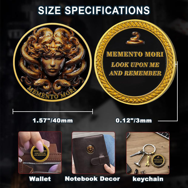 Medusa  Look Upon Me and Remember Memento Mori Skull Challenge Coin