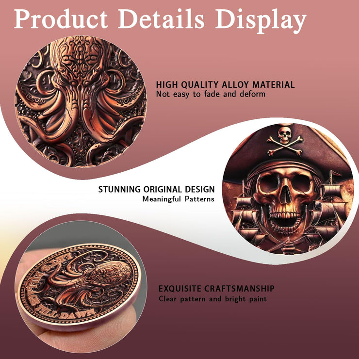 Pirate Coin Let's Pillage Till Dawn Skull Challenge Coins