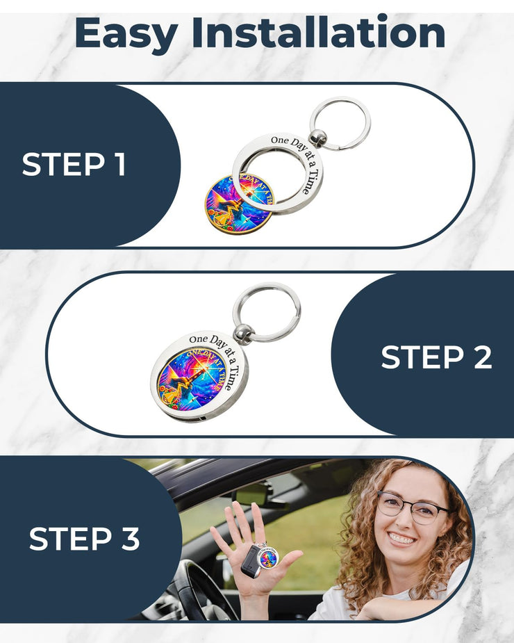One Day At A Time Stainless Steels AA Coin Holder Keychain