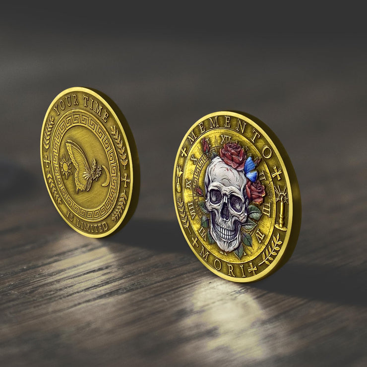 Memento Mori Vivere Stoic Reminder Token for Daily Stoic 3D Skull Challenge Coin