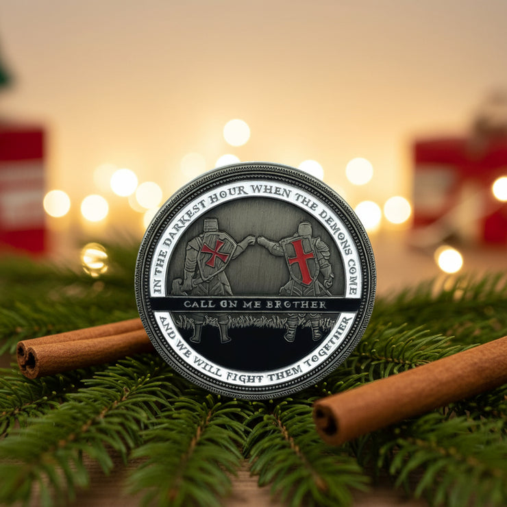 Knight Templar Call On Me Brother Religious Red Cross Challenge Coin