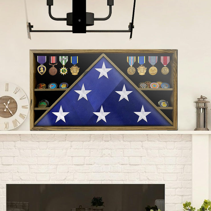 Military Burial Flag Box with HD Tempered Glass and Removable Dividers