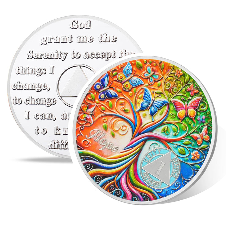 Personalized Tree of Life Golden Hope Sobriety Coin