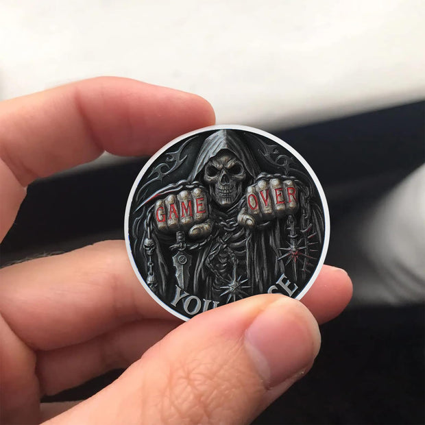Game Over, You Lose-Time is Up Memento Mori Skull Challenge Coin