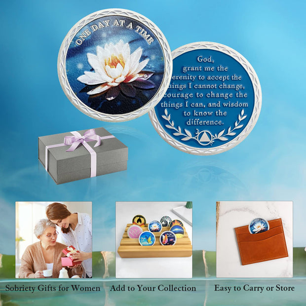 Lotus AA Sobriety Chip One Day at a Time Recovery Coin