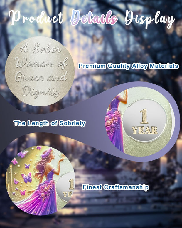 Purple Butterfly Fairy Sobriety Coin