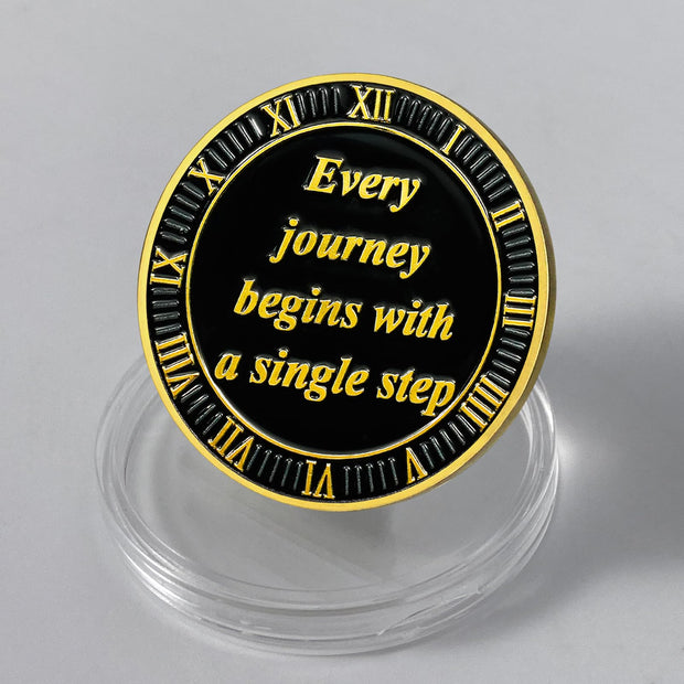 One Day at a Time Gears Seahorse Inspirational Sobriety Challenge Coin