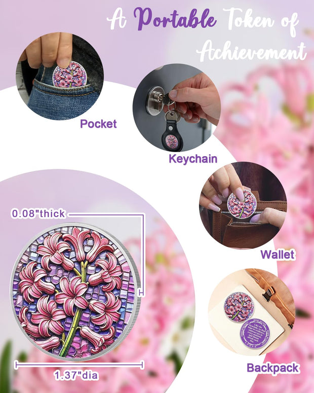 Hyacinth Sobriety Coin Non-Religious AA Chips Sober Coin Sobriety Gifts