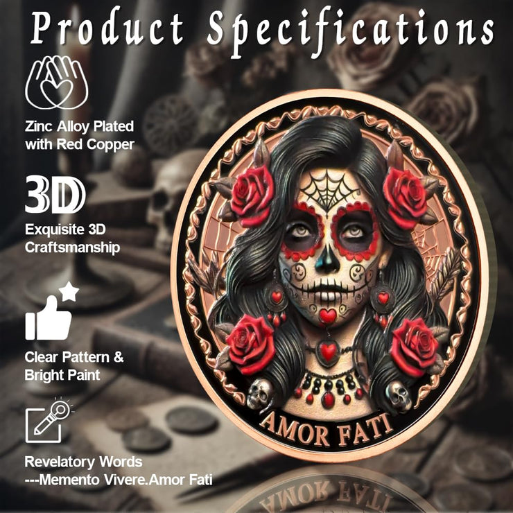Amor Fati Day of The Dead Inspired Daily Stoic Reminder Memento Challenge Coin