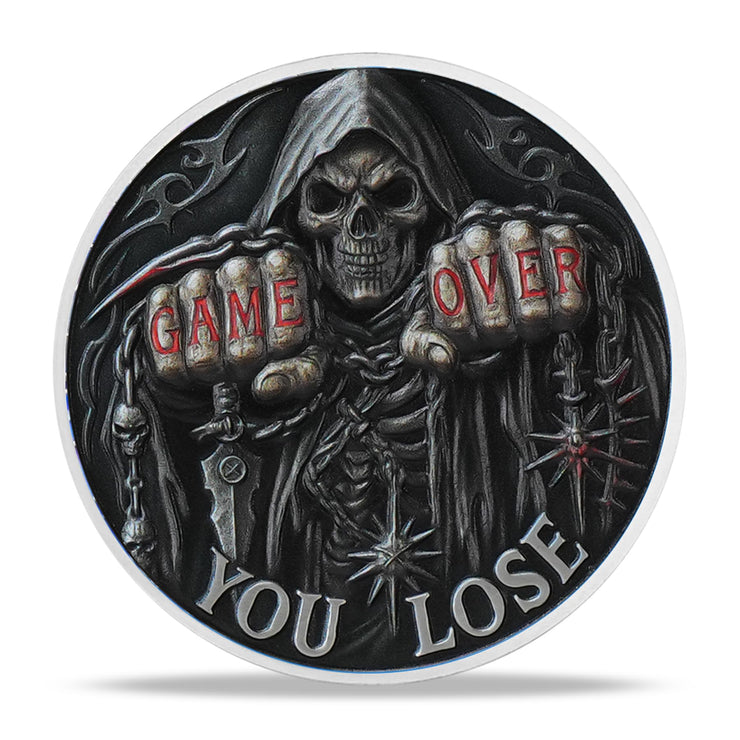 Game Over, You Lose-Time is Up Memento Mori Skull Challenge Coin