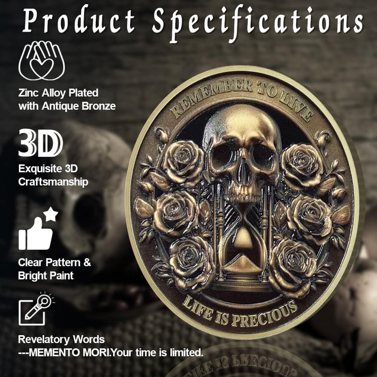 Inspirational Stoicism Memento Skull Challenge Coins