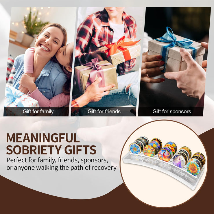 One Day at A Time Sobriety Coin Holder Display Case Holds 20 Sober Recovery Chip