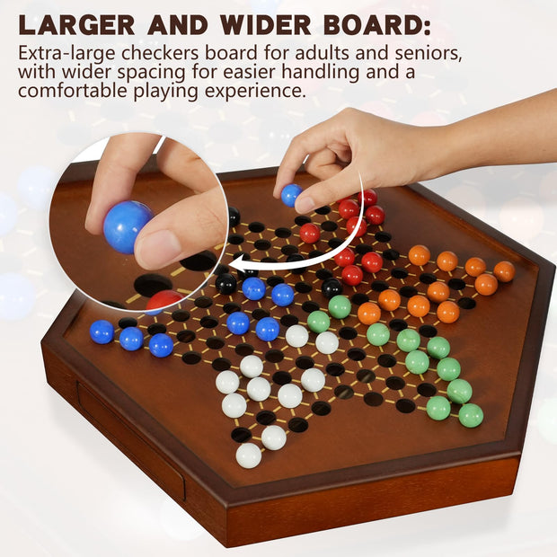 15" Large Upgraded Wooden Chinese Checkers Game Board