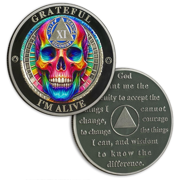 Personalized Rainbow Skull Sobriety Coin