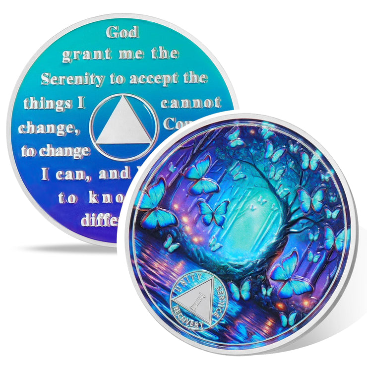 Personalized Butterfly Forest Sobriety Coin