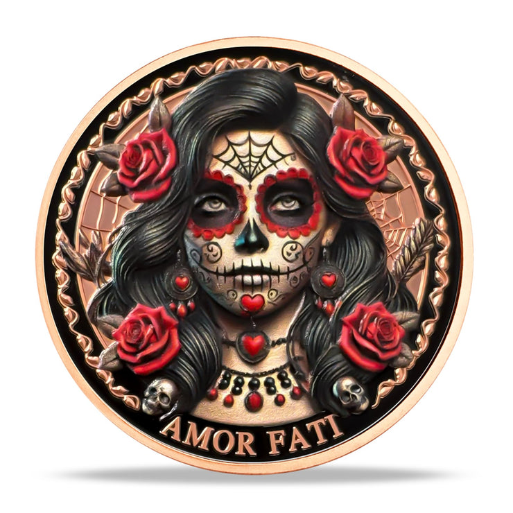 Amor Fati Day of The Dead Inspired Daily Stoic Reminder Memento Challenge Coin