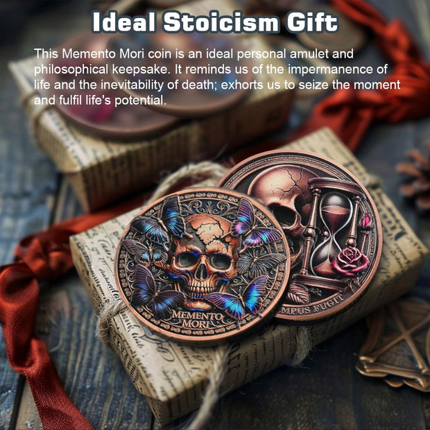 Tempus Fugit Inspirational Stoicism Memento Mori Coin Skull Challenge Coins