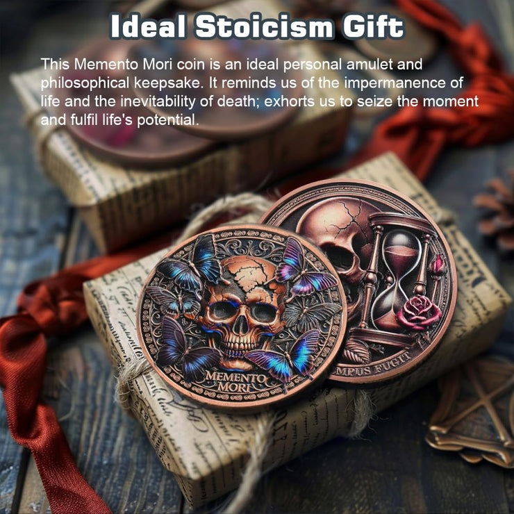 Tempus Fugit Inspirational Stoicism Memento Mori Coin Skull Challenge Coins