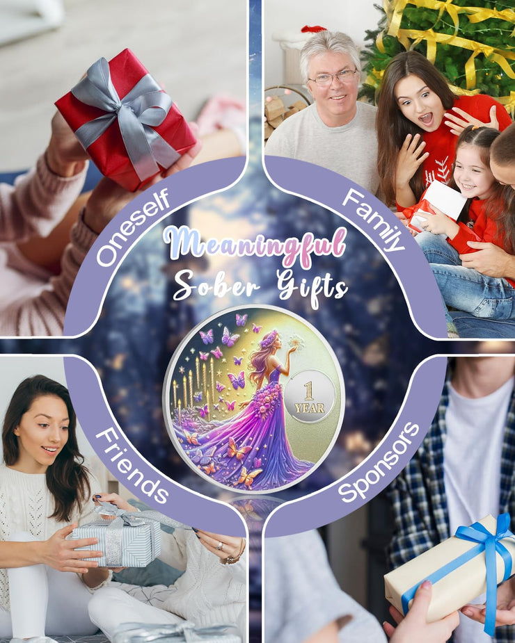 Purple Butterfly Fairy Sobriety Coin