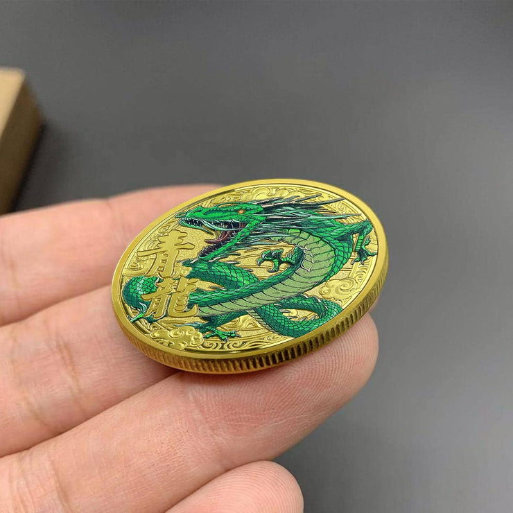 Chinese Coins Ancient Mythical Creatures Blue Dragon Lucky Coin Lottery Ticket Scratcher Tool Attract Good Luck Novelty Coins Lucky Charms Challenge Coins