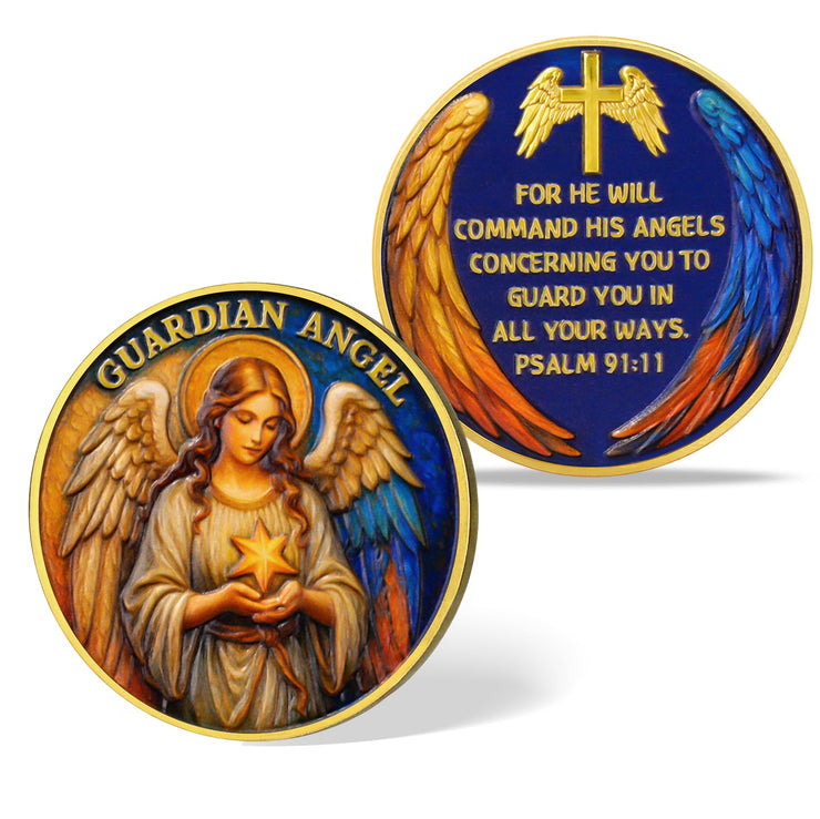 Guardian Angel Christian Challenge Coin – Psalm 91:11 Prayer Medallion