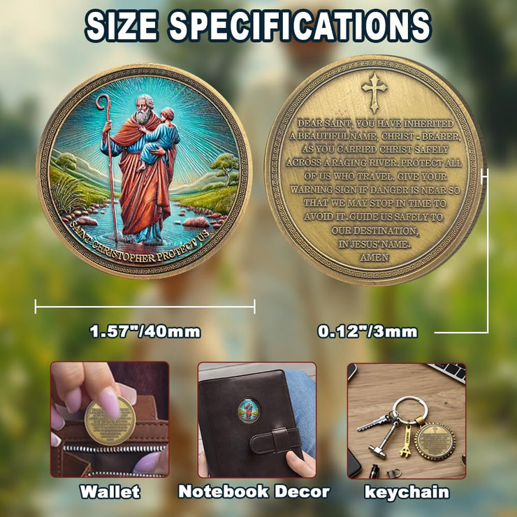 Saint Christopher Christian Challenge Coin with Prayer for Protection