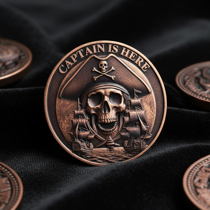 Pirate Coin Let's Pillage Till Dawn Skull Challenge Coins