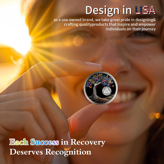 Personalized Delicate Recovery Butterfly Tree of Life Sobriety Coin