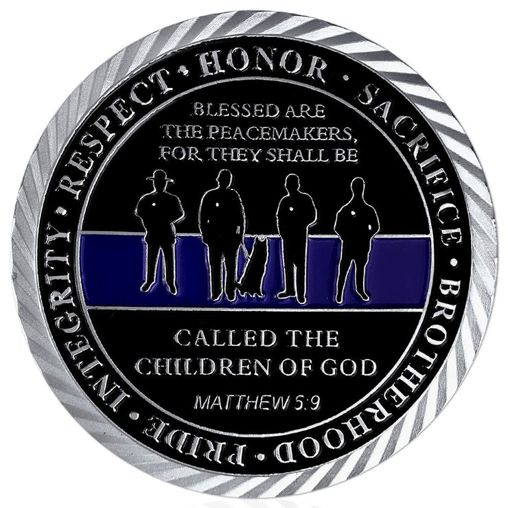 United States Policeman Prayer with Thin Blue Line Law Enforcement Challenge Coin