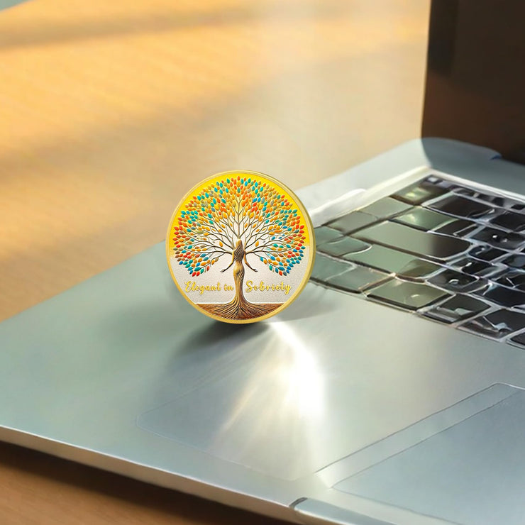 Woman Tree Affirmation Sobriety Coin