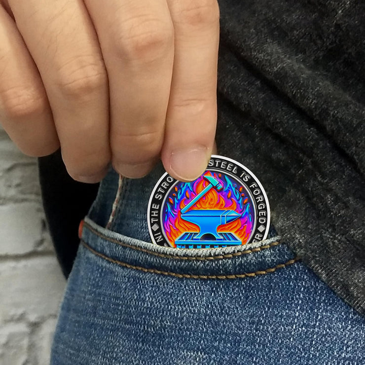 Gradient Skeleton Dumpster Fire Challenge Coin