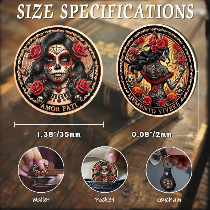 Amor Fati Day of The Dead Inspired Daily Stoic Reminder Memento Challenge Coin