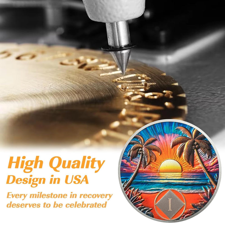 Personalized Beach Sunset Sobriety Coin