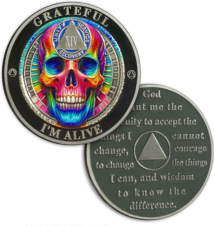 Personalized Rainbow Skull Sobriety Coin
