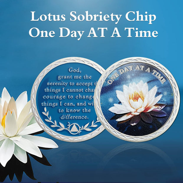 Lotus AA Sobriety Chip One Day at a Time Recovery Coin
