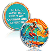 Surfing Skeleton Ride Boldly Sobriety Coin