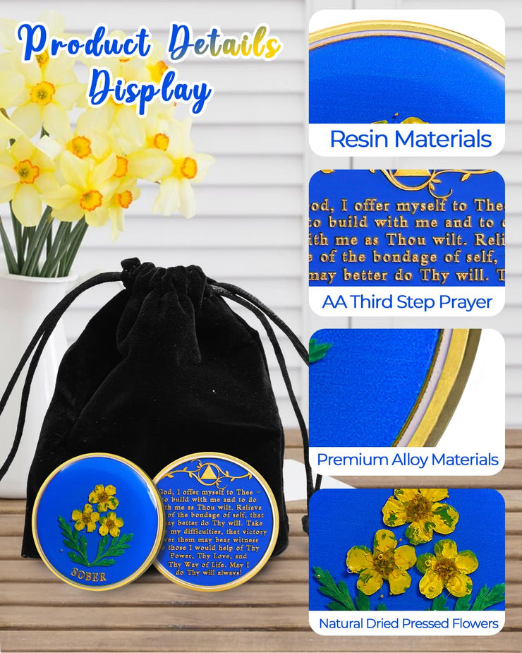 Handmade Daffodil Resin Sobriety Coin