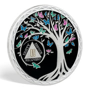 Butterfly Tree 1 Year Recovery Sobriety Coin 3D Sliver AA Medallion Chip