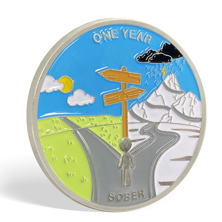 1 Month 1 Year Mountains and Highways Commemorative Gift Sobriety Coin