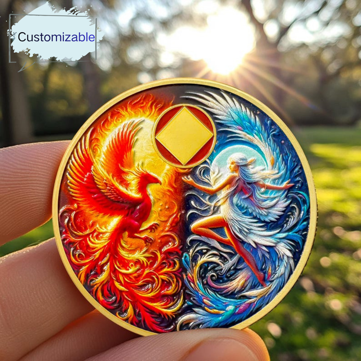 Personalized Phoenix Fairy Sun and Moon Sobriety Coin